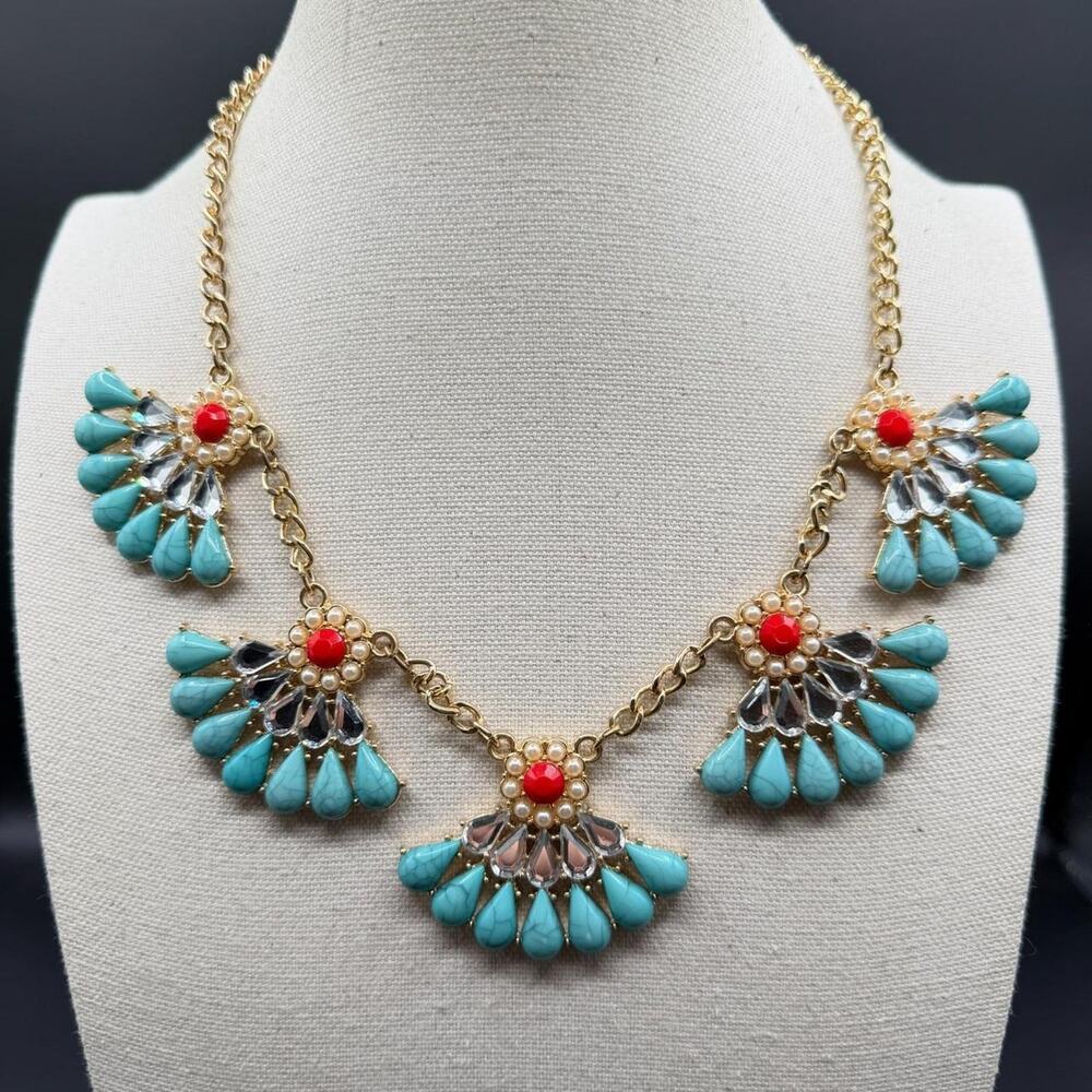 Turquoise red crystal pearl gold